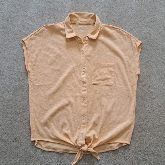 ❤️ Buffalo David Bitton Slub Knit Top Button Up Tie Front Blouse Small Yellow - Picture 11 of 11